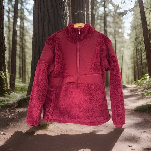 PINK Victoria's Secret Sherpa Jacket Women's L Maroon Red Full Zip New NWT Red - Picture 2 of 9